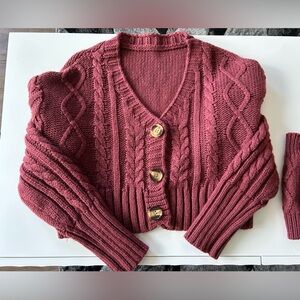 Set! Burgundy Cable Knit Cardigan and tube top